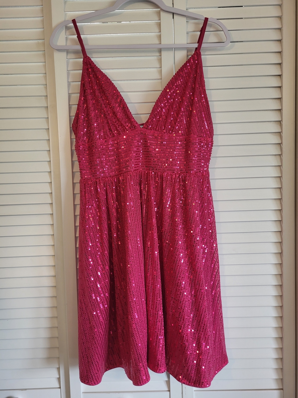 Hot Pink Sequin Spaghetti Strap Party Dress W/ Corset Back